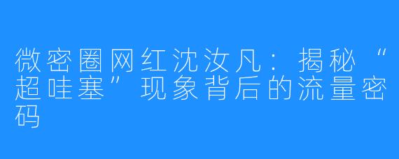 微密圈网红沈汝凡：揭秘“超哇塞”现象背后的流量密码
