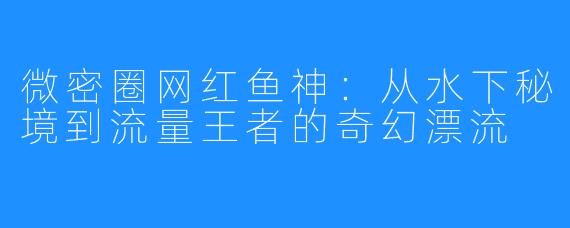微密圈网红鱼神：从水下秘境到流量王者的奇幻漂流